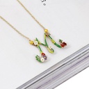 Hand Painted Enamel Glaze Zircon Green Branch Flower Pendant Necklace