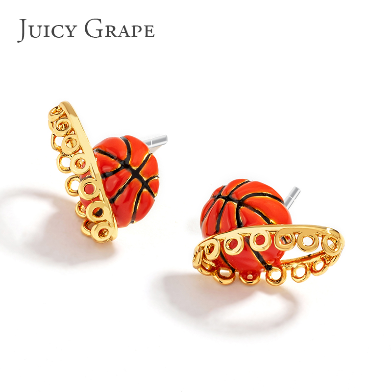 Hand Painted Enamel Glazed Basketball Earrings 925 Silver Needle