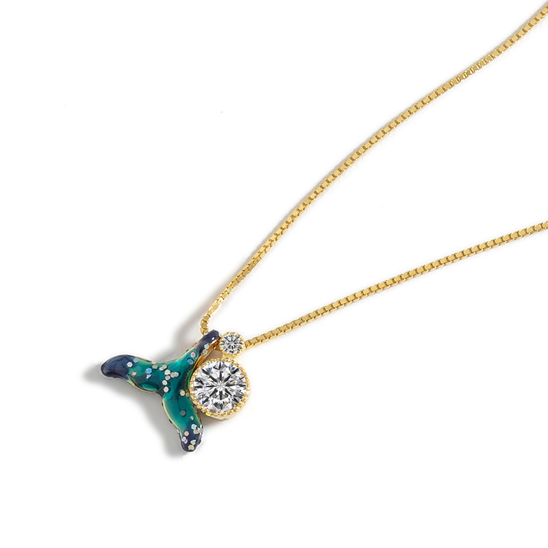 Hand Painted Enamel Glaze Zircon Green Branch Flower Pendant Necklace