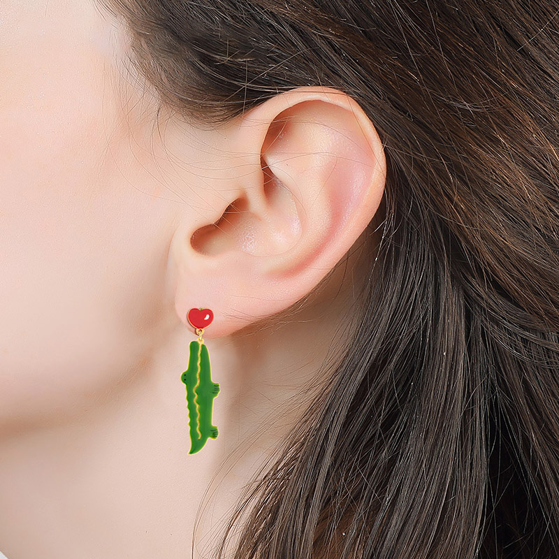 Crocodile Apple Enamel Earrings