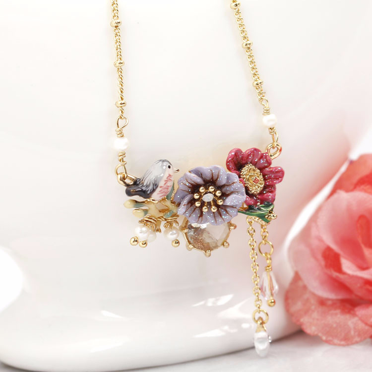 Hand Painted Enamel Glazed Colorful Hummingbird Faceted Gemstone Bracelet Gold Plated Copper