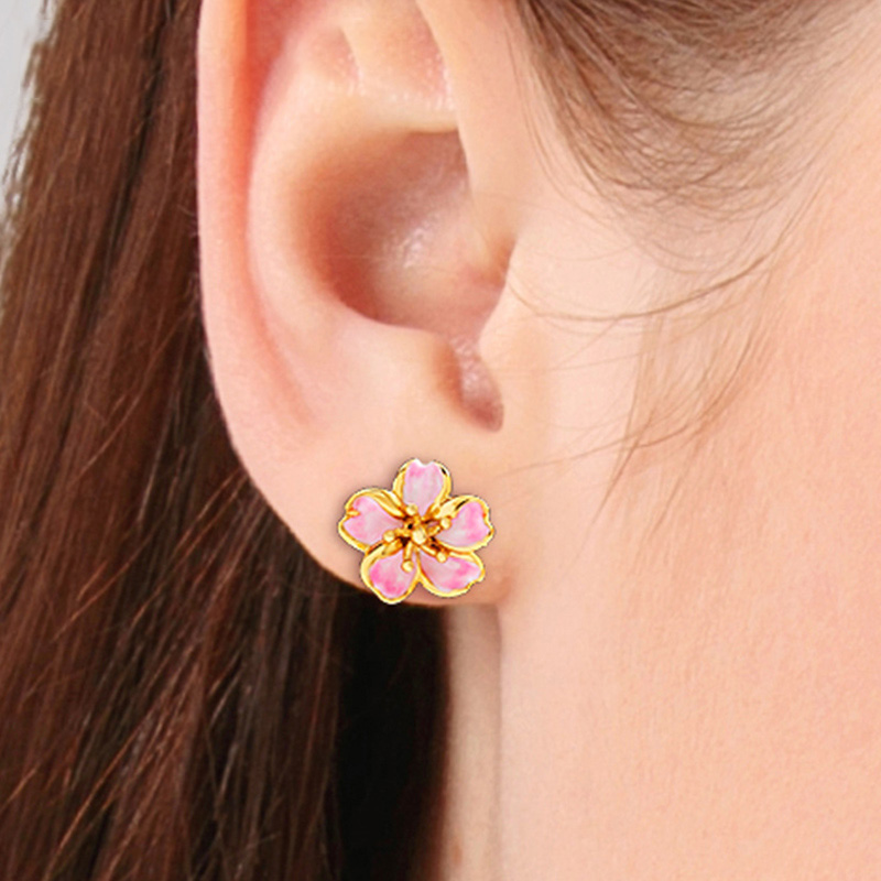 Cherry Blossom Flower Enamel Stud Earrings