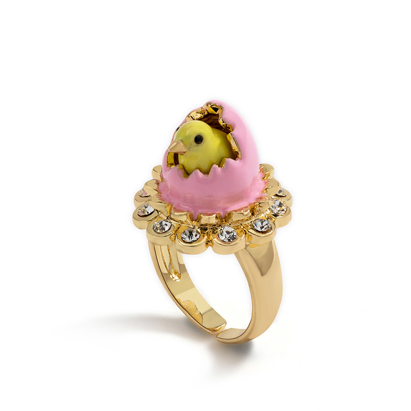 Chick Inside Broken Egg Enamel Adjustable Ring