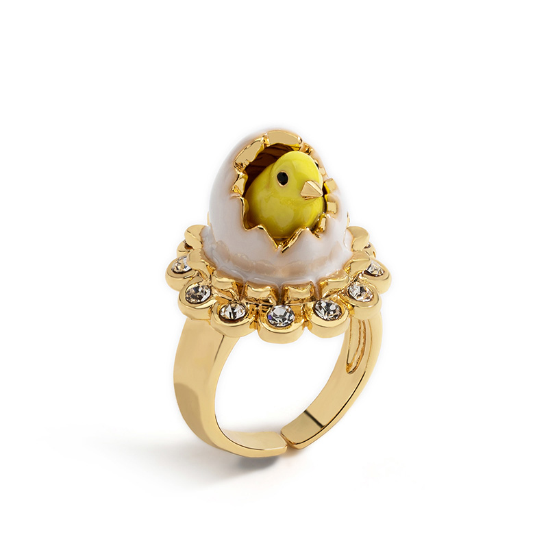 Chick Inside Broken Egg Enamel Adjustable Ring