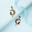 Couple Cat Kitty Kitten on Moon Enamel Stud Earrings