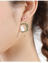 Hand Painted Enamel Glazed Cheery Blossoms Flower Inlaid Gem Bracelet Gold Plated Copper