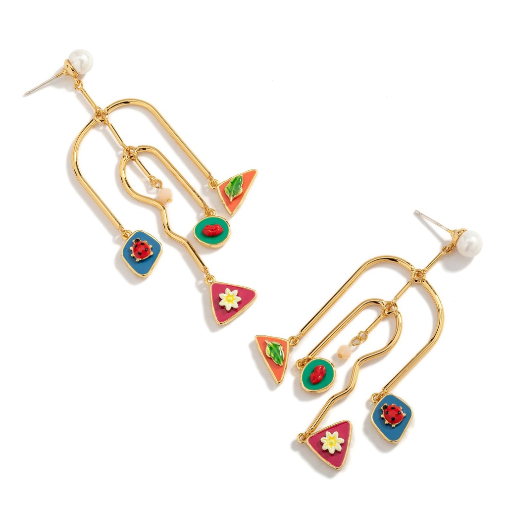 Hand Painted Enamel Glazed Cute Rabbit Flower Mushroom Inlaid Gem Pearl Earrings