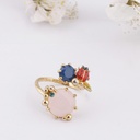 Ladybug And Pink Blue Stone Enamel Adjustable Ring