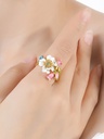 Hand Painted Enamel Glazed Cute White Kitten Gemstone Ring 18K Gold Plated Copper