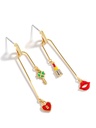 Red Heart Lip Lipstick Key Zircon Enamel Dangle Earrings