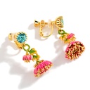 Hand Painted Enamel Glazed Cherry Sea Anemone Flower Imitation Gem Earrings