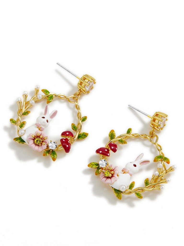 Hand Painted Enamel Glazed Elf Monster Asymmetric Earrings 925 Silver Needle