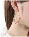Hand Painted Enamel Glazed Cherry Blossoms Flower Inlaid Gem Periwinkle Teardrop Earrings