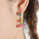 Hand Painted Enamel Glazed Flower Inlaid Gem Open Ring Gold Plated Copper