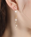 Cherry Blossom Flower Tassel And Pearl Enamel Stud Earrings