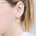 Hand Painted Enamel Glazed Asymmetric Cherry Blossoms Flower Natural Pearl Hook Earrings