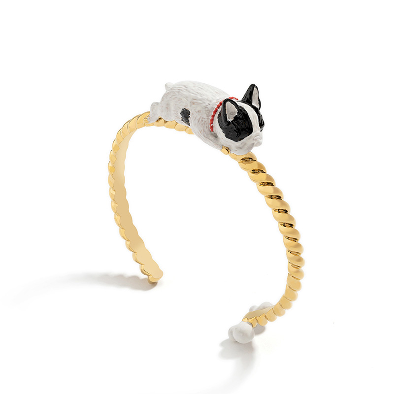 Hand Painted Enamel Glazed Cute Puppy Adjustable Opening Bracelet