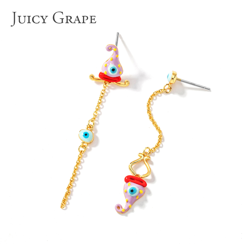 Hand Painted Enamel Glazed Heart Tassel Earrings Gold Plated Copper