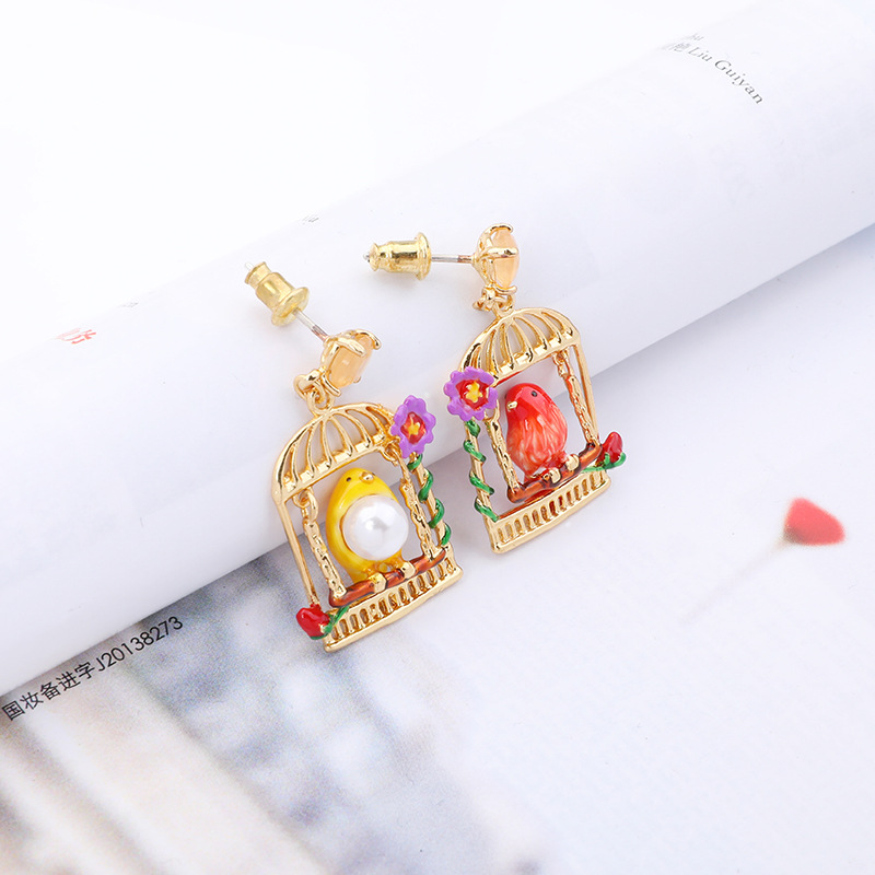 Blue Yellow Flower Enamel Earrings Jewelry Stud Earrings