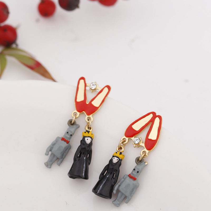 Cartoon Biscuit Bride Bridegroom Enamel Earrings Jewelry Stud Earrings