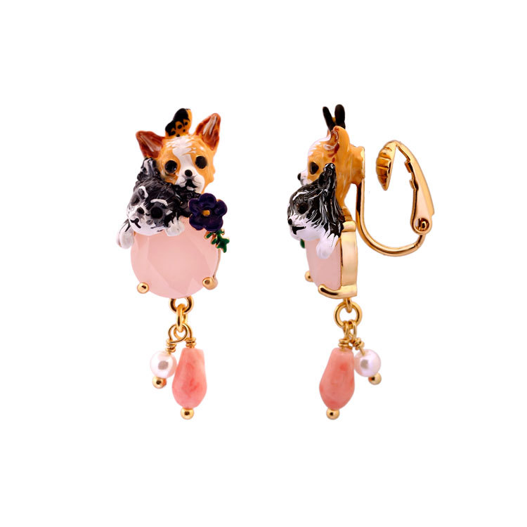 Cute And Vivid Dog Enamel Earrings Jewelry Stud Clip Earrings