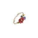 Hand Painted Enamel Glazed Poppy Flower Crystal Rhinestone Ring