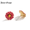Hand Painted Enamel Glazed Red Flower Stud Clip Earrings Gold Plated