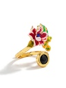 Hand Painted Enamel Glazed Three-dimensional Dahlia Flower Starry Sky Ring