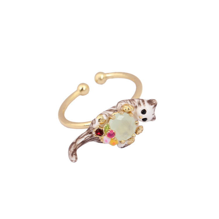 Hand Painted Enamel Little Cat Ring Adjustable Size