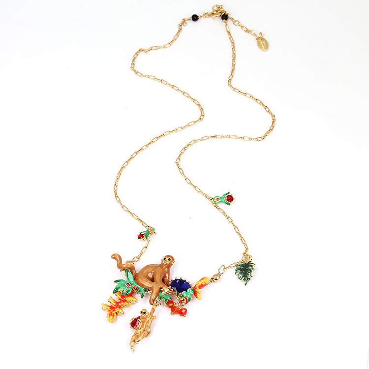Hand Painted Enamel Mix Color Monkey Gold Choker animal Necklaces