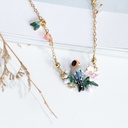 Handmade Enamel Romantic Cherry Blossoms Birds Gilded Necklace Clavicle Chain