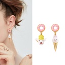 Ice Cream Rabbit Goat Asymmetric Enamel Earrings Jewelry Stud Clip Earrings