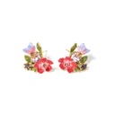 Monet Garden Series Enamel Asymmetric Butterfly Flower Earrings Golden Plated 925 Silver Needle