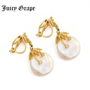 Juicy Grape Crystal Rhinestone Baroque Pearl Gold Plated Stud Clip Earrings