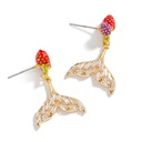 Juicy Grape Enamel Glazed Fishtail Cranberry Crystal Stud Earrings