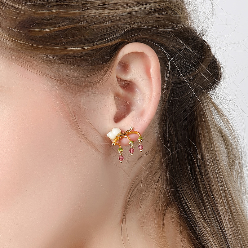 Mushroom Tassel Crystal Enamel Earrings Stud Earrings