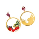 Coral Fish Circle Underwater World Pendant Gold Plated Stud Earrings
