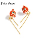 Juicy Grape Enamel Glazed Red Small Monster Cute Tassel Eardrop Stud Earrings
