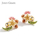 Orange Flower Pearl Enamel Earrings Jewelry Stud Clip Earrings