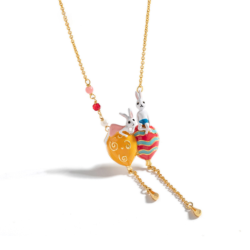 Rabbit Balloon Tassel Enamel Necklace