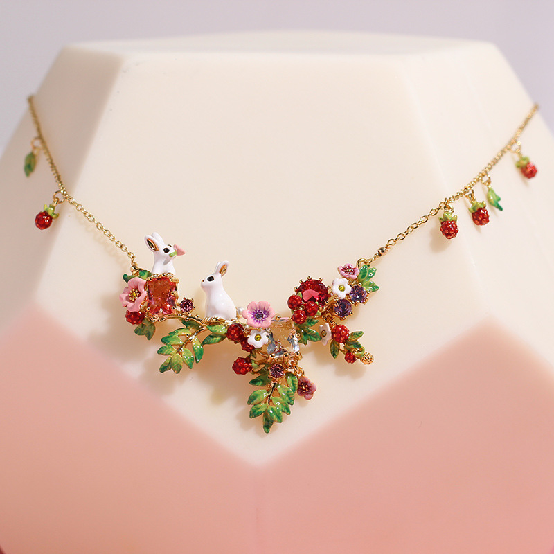 Painting Of Flowers Birds Series Enamel Red Parrot Peony Flower Acrylic Necklace