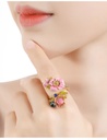 Flower And Imitation Stone Enamel Adjustable Ring