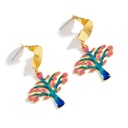 Pink Bud Blue Branch Life Tree Enamel Dangle Stud Earrings Jewelry Gift