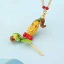 Corn Pendant Hand Painted Enamel Gold Plated Chain Necklace