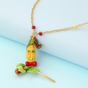 Corn Pendant Hand Painted Enamel Gold Plated Chain Necklace