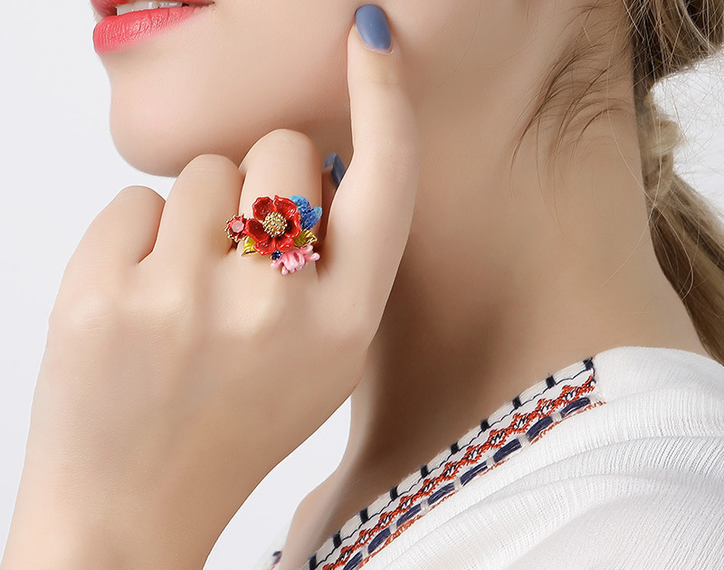 Peony Two-tone Flower Hollowed Out Jewelry Enamel Bracelet
