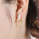 Hand Painted Enamel Glazed Rabbit Flower Tassel Inlaid Gem Earrings