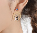 Hand Painted Enamel Glazed Starry Sky Cat Kitty Inlaid Gem Earrings