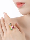 Dahlia Colorful Flower And Stone Enamel Adjustable Ring