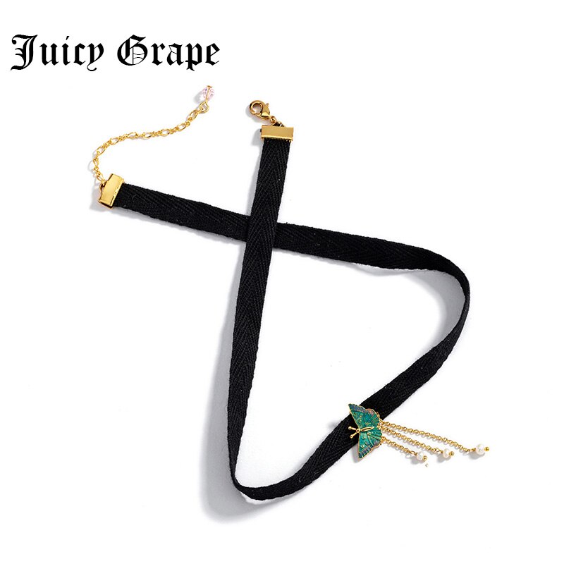 Juicy Grape Necklace Butterfly Tassel Black Chocker Collar Neck Chain Tide Necklace
